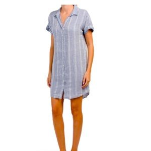 Linen Short Sleeve Stripe Damask Short Shirt dress.